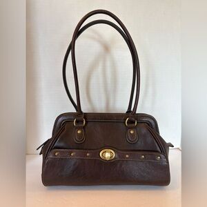 Studio Works brown leather look handbag bottom compartment wallet coin purse